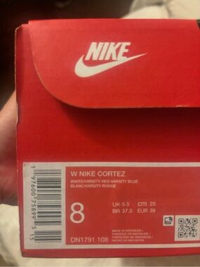 Nike Red and White W Cortez Shoe Box